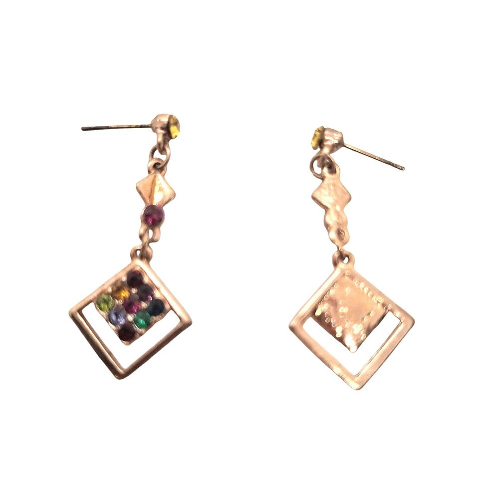 Multicolor Drop Earrings Rhinestone Copper Diamond Shape Post Backs